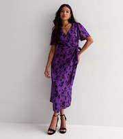 New Look Petite Purple Leopard Print Satin Midi Wrap Dress